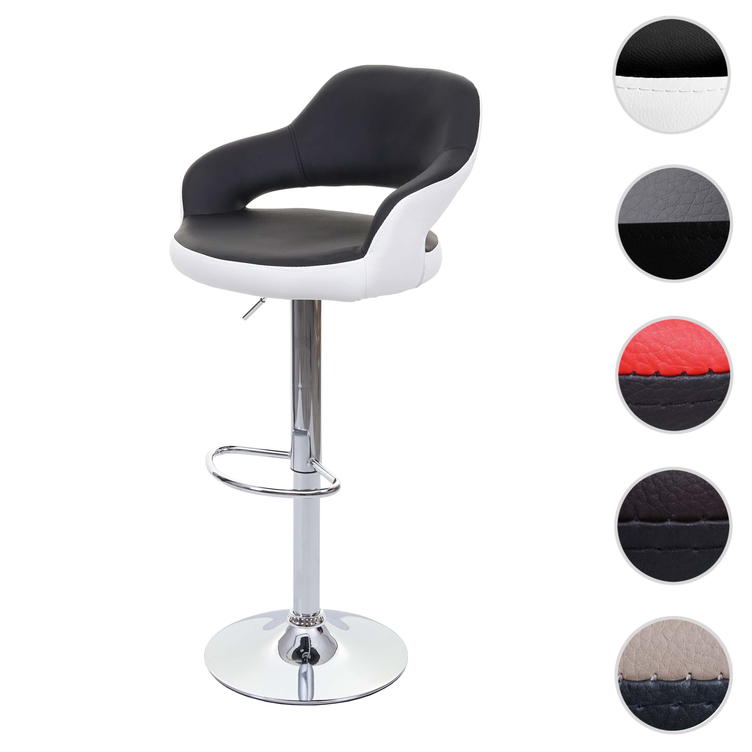 Barhocker HWC-F16, Barstuhl Tresenhocker Drehhocker, mit Lehne Kunstleder ~ schwarz-weiß Image