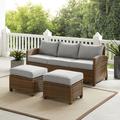 Bradenton 3Pc Outdoor Wicker Sofa Set Gray/Weathered Brown - Sofa & 2 Ottomans - Crosley KO70186WB-GY