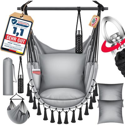 Hängesessel mit 2 Kissen Getränkehalter & Bücherfach - Safari xxl Hängestuhl für Erwachsene & Image