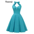Tonval – robe Corset à lacets pour femmes tenue de soirée Sexy dos nu boutons Turquoise Style