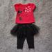 Disney Matching Sets | Disney Baby Minnie Mouse Hearts T-Shirt Mesh Tutu Leggings 3-6m Outfit 2-Pc Set | Color: Black/Red | Size: 3-6mb