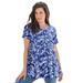 Plus Size Women's Swing Ultimate Tee with Keyhole Back by Roaman's in Navy Watercolor Tulip (Size S) Short Sleeve T-Shirt