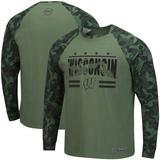 Men's Colosseum Olive/Camo Wisconsin Badgers OHT Military Appreciation Slim-Fit Raglan Long Sleeve T-Shirt