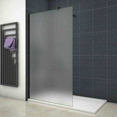 Duschparadies-de - 110x200cm Schwarzrahmen Duschabtrennung Walk In 10mm Nano esg Milchglas