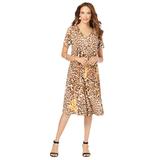 Plus Size Women's Ultrasmooth® Fabric V-Neck Swing Dress by Roaman's in Natural Leopard (Size 38/40)