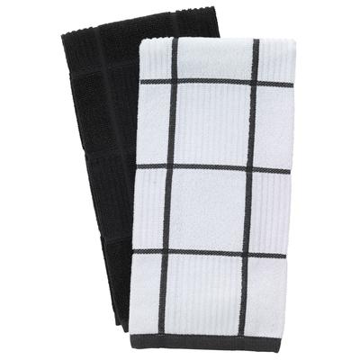 Solid And Check Parquet Kitchen Towel, Two Pack by T-fal in Charcoal