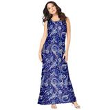 Plus Size Women's Ultrasmooth® Fabric Print Maxi Dress by Roaman's in Navy Folklore Paisley (Size 22/24)