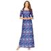 Plus Size Women's Ultrasmooth® Fabric Cold-Shoulder Maxi Dress by Roaman's in Navy Butterfly Print (Size 38/40)