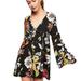 Free People Dresses | Free People Bella Floral Print Combo Tunic Mini Dress Blouse S | Color: Black/Red | Size: S