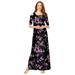 Plus Size Women's Ultrasmooth® Fabric Cold-Shoulder Maxi Dress by Roaman's in Purple Rose Floral (Size 14/16)