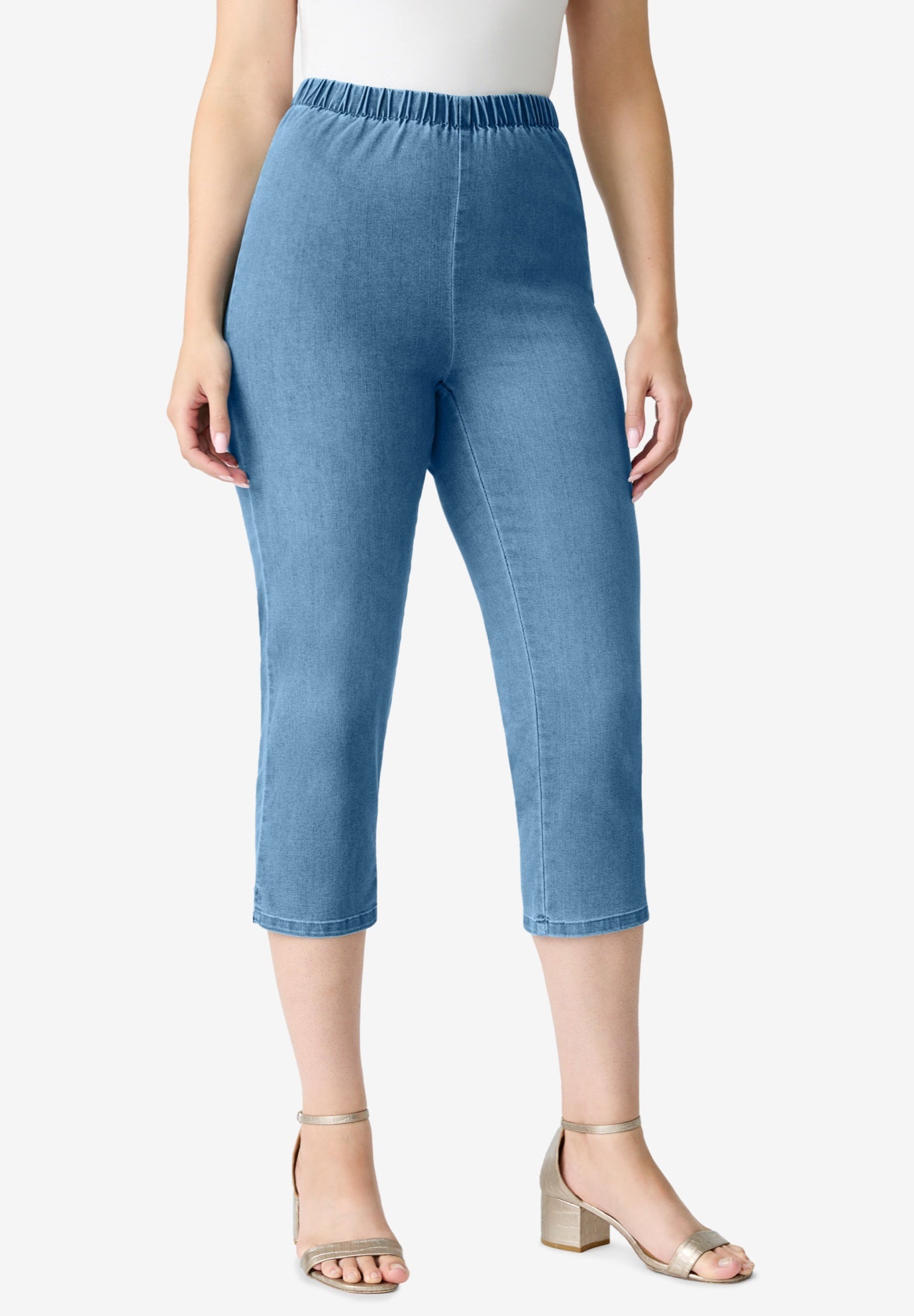 Plus Size Women's Plus Size Comfort Stretch Capri Jean by Denim 24/7 by Roamans in Light Stonewash (Size 28 T)