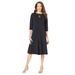 Plus Size Women's Ultrasmooth® Fabric Boatneck Swing Dress by Roaman's in Black (Size 14/16)