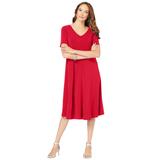 Plus Size Women's Ultrasmooth® Fabric V-Neck Swing Dress by Roaman's in Vivid Red (Size 34/36)