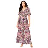 Plus Size Women's Wrap Maxi Dress by Roaman's in Ivory Mirrored Medallion (Size 30/32)
