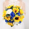 Ansuma Artificial Flower Bouquet Yellow Sunflower Silk Flower Bouquet Rustic Flower Bouquet Bridesmaid Wedding Home Party Yellow Flowers Blue
