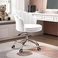 QULONG Office Velvet Chair, Velvet Petal-Shape Height Adjustable Swivel Comfortable Armless Desk Chair with Back Support for Reception Home Furniture,White