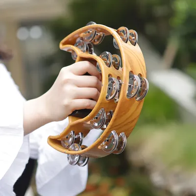 Tambour en bois demi-lune Orff Instruments de musique créatifs à Percussion poignée en forme de
