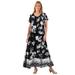 Plus Size Women's Short-Sleeve Crinkle Dress by Woman Within in Black Bloom Flower (Size L)