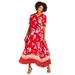 Plus Size Women's Short-Sleeve Crinkle Dress by Woman Within in Vivid Red Bloom Flower (Size 6X)