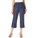 Plus Size Women's Chambray Wide-Leg Capri Pant by Roaman's Denim 24/7 in Medium Wash (Size 16 W)