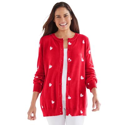 Plus Size Women's Perfect Long-Sleeve Cardigan by Woman Within in Classic Red Heart (Size L) Sweater
