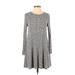 Buttons Casual Dress - Fit & Flare: Gray Marled Dresses - Women's Size Small