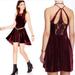 Free People Dresses | Free People Intimately Nightshade Velvet & Lace Halter Dress In Deep Cherry-Nwt! | Color: Black/Red | Size: Xs