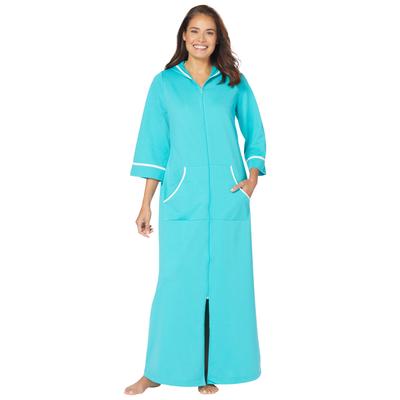 Plus Size Women's Long French Terry Robe by Dreams & Co. in Aquamarine (Size 2X)