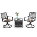 MFSTUDIO 3-Piece Patio Dining Set with 2 x Textilene Metal Swivel Chairs and 1 x Wrought Iron Square Table with Umbrella Hole