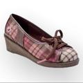Disney Shoes | Nib Girls Disney Hannah Montana Brown Pink Plaid Wedge Sneaker Shoes Sizes 3.5 | Color: Brown/Pink | Size: 3.5bb
