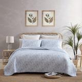 Tommy Bahama Distressed Water Leaves Blue Cotton Reversible Quilt Set