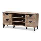 Beacon Modern and Contemporary Light Brown Wood 55-Inch TV Stand - 25.39" High x 55.51" Wide x 15.67" Deep