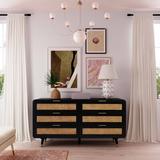 Bayou Breeze Carlson 6 Drawer Double Dresser Wood/Metal in Black/Brown | 32 H x 62 W x 19 D in | Wayfair 2DD9997F7E014AA0B8614BC2DB98C549