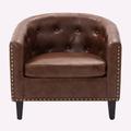 Barrel Chair - Red Barrel Studio® 28.3" Wide PU Leather Tufted Barrel Chair Chair Faux Leather/Leather in Brown | 27.5 H x 28.3 W x 24 D in | Wayfair