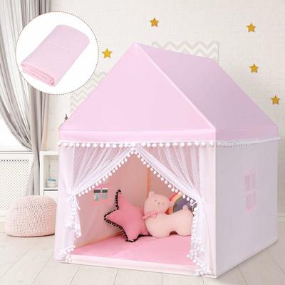 Kids Play Tent, Wood Frame Large Playhouse with Washable Mat and Windows, Indoor Outdoor Castle