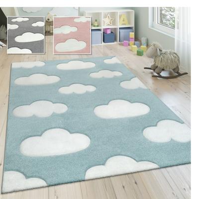 Kids Rug with Clouds in Pastel Colors for Children's Room or Nursery