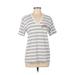 American Apparel Short Sleeve T-Shirt: Gray Stripes Tops - Women's Size Medium