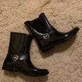 Michael Kors Shoes | Michael Kors Fulton Harness Black Rubber Rain Silver Mk Mid Bootie Boots | Color: Black | Size: 12