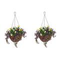 Garden Store Direct Pair Of 30cm (12") Artificial Pansy & Belleflower Hanging Basket, Reel Rattan Basket (Set of 2)