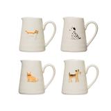 Ceramic Pitchers with Hand-Painted and Embossed Cat and Dog Designs, Set of 4 Styles