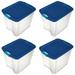 Sterilite 26gal Clear Plastic Storage Tote w/Blue Secure Latching Lid, (4 Pack) - 6.5