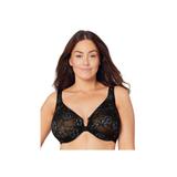 Plus Size Women's Full Figure Plus Size Lacey T-Back Front-Close WonderWire Bra Underwire 9246 by Glamorise in Black (Size 34 F)