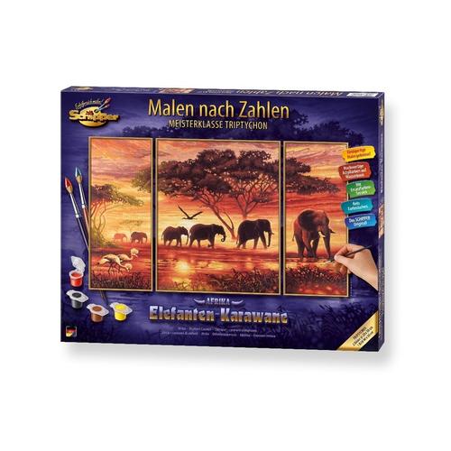 "Schipper - Malen Nach Zahlen Meisterklasse ""Tryptichon Afrika, Elefanten-Karawane"", Mal-Set"