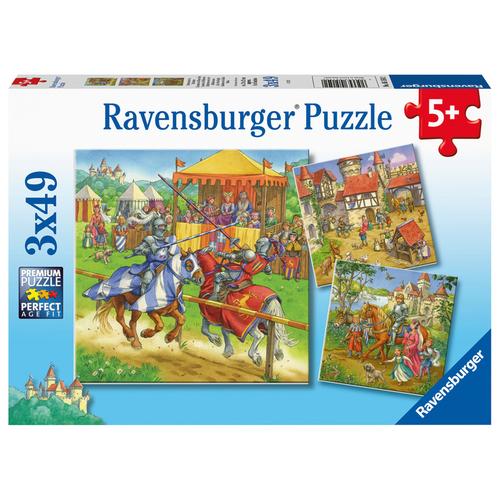 Ravensburger Kinderpuzzle - 05150 Ritterturnier Im Mittelalter - Puzzle Für Kinder Ab 5 Jahren, Mit 3X49 Teilen