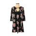 Three Pink Hearts Trixxi Casual Dress - A-Line: Black Floral Dresses - Women's Size Small