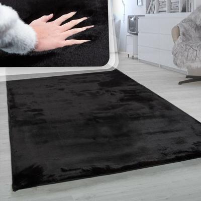 Hochflor Teppich Wohnzimmer Super Softes Kaninchenfell Imitat Kunstfell Schwarz 120x160 cm - Paco