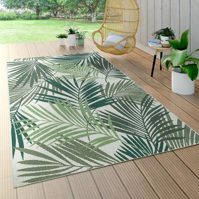 In- & Outdoor Teppich Flachgewebe Jungel Gecarvtes Florales Palmen Design Grün 160x230 cm - Paco
