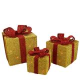 3 Gold Red Gift Boxes with Bows Lighted Christmas Outdoor Decorations