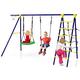 Maxmass Kids Swing Set, Metal Outdoor Swing Frame with Adjustable Swing, Backyard Garden Swing Playground Playset for Children (5-in-1 with with Climbing Ladder & Basketball Hoop)