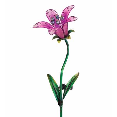 One Pink and One White Solar Tiger Lily Stake